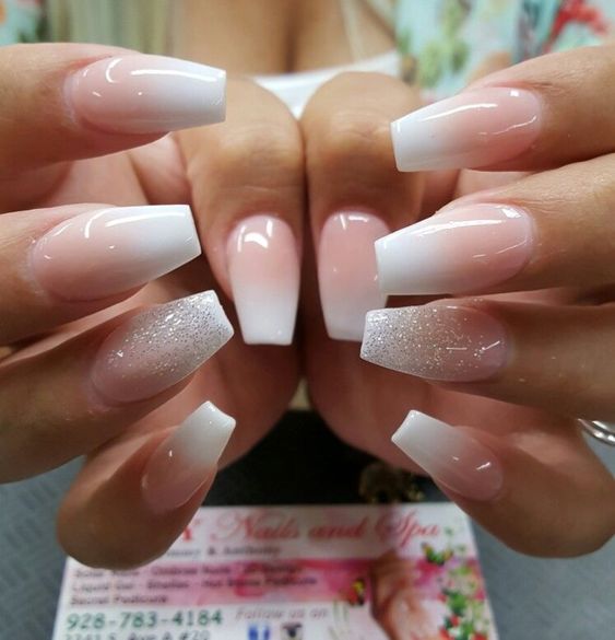 42 Elegant French Fade Nail Art Designs and Ideas | Silver glitter ...
